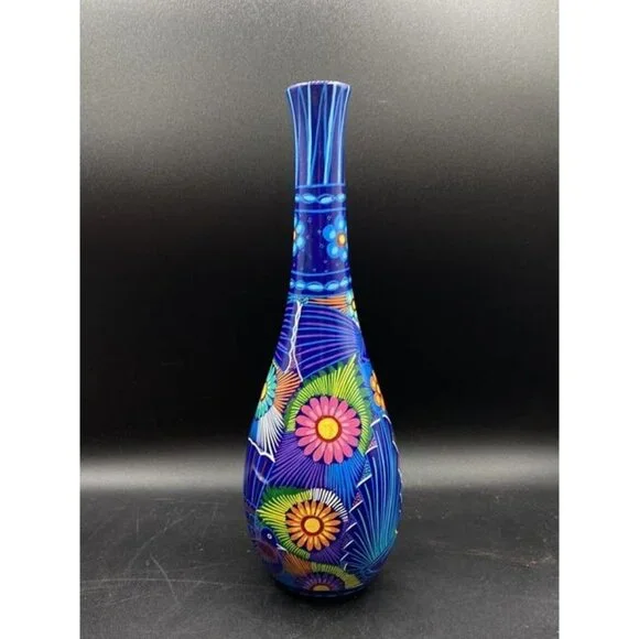 Talavera Bright Colors Birds by Rufina Trujillo Tall Vase 12.25” Tall