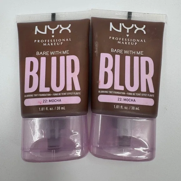 NYX Bare With Me Blur Blurring Tint Foundation 22 Mocha 1.01oz Lot of 2 BWMBT22‎