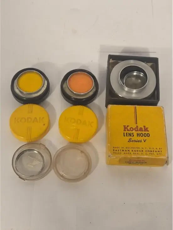 Vintage Kodak Lens Hood Series V Slip-On Circular Yellow Orange Filters USA