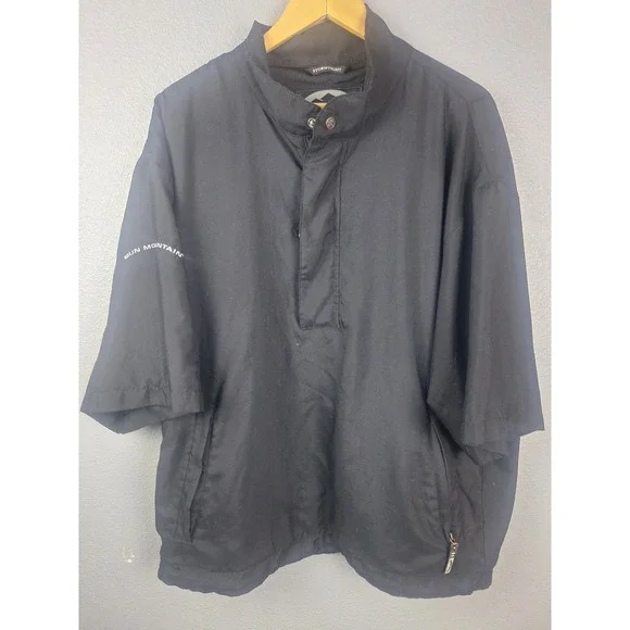 Sun Mountain StormTight Mens XL Black Short Sleeve Golf Rain Jacket Full Zip