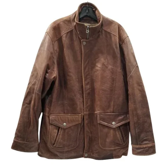 Wilsons Brown Leather Jacket Bomber Coat High Collar Unisex