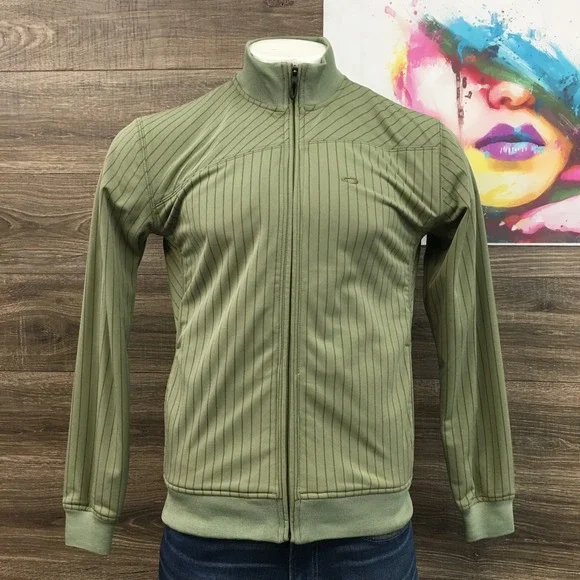 Oakley Men's Y2K Green Striped Track Jacket Full Zip Athletic Tracksuit‎ Top M
