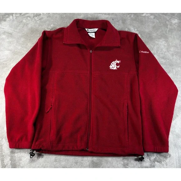 Columbia Fleece Jacket Men L‎ Red WSU Cougars Zip Collegiate Outdoor Gorpcore
