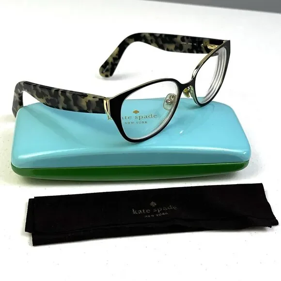 Kate Spade Eyeglasses Frame Jaydee Black Gold/Tortoise Cat Eye 140 Hard Case