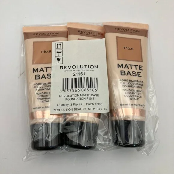 Makeup Revolution Matte Base Foundation F10.5 Full Coverage Pack Of 3 Pcs