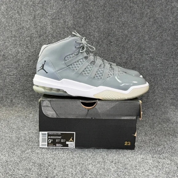 Jordan Max Aura Basketball Shoes Men's 9.5 Cool Grey White Athletic Sneakers