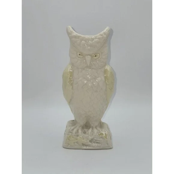 Belleek Ireland Owl Vase Cream Lustre Porcelain Bird Figure Bud Vase 8.25