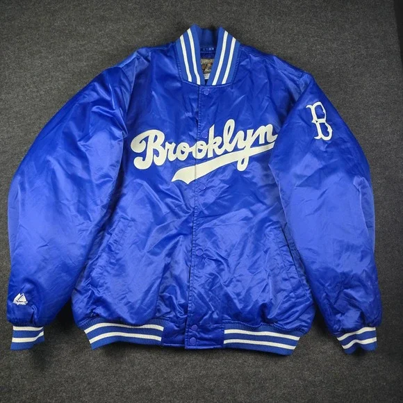 Majestic Cooperstown Collection Mens Blue Brooklyn Dodger Satin Jacket Size XXL