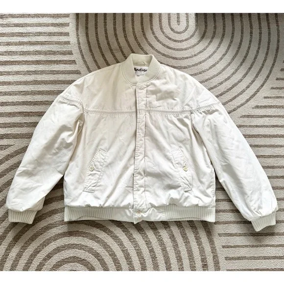 Vintage Mens Bomber Jacket Windsor Sz XL Cream Ivory Insulated Cotton Knit Trim