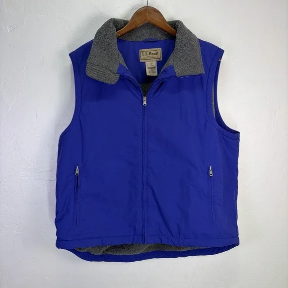 Vintage L.L. Bean‎ Men's Wind Rain Hiking Vest Size L Blue Fleece lined Full Zip