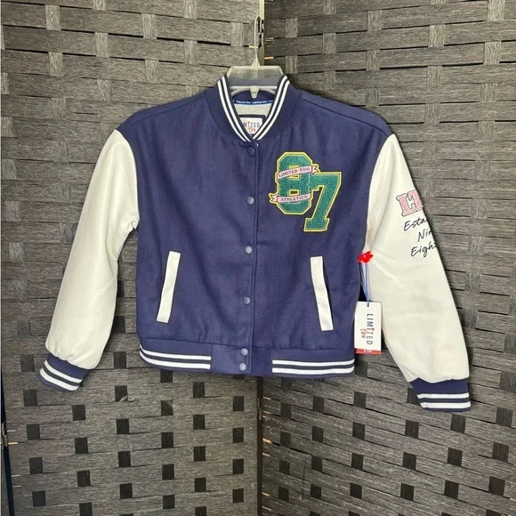 Limited Too Navy and White Varsity Jacket