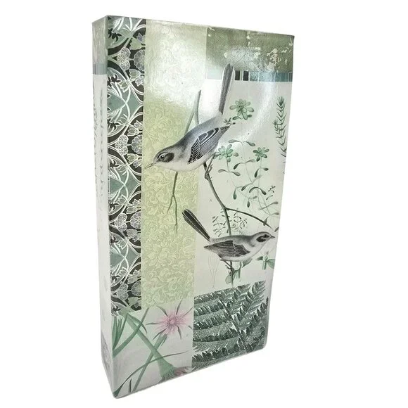 Green Glass Vase Botanical & Bird-Themed Rectangular Box Shape JE352