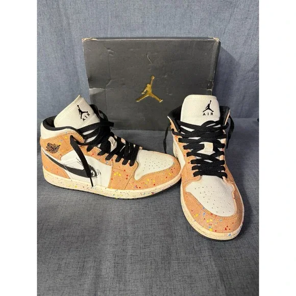Nike DA8005-100 Air Jordan 1 SE Mid Brushstroke Paint Splatter Mens SZ‎ 8.5
