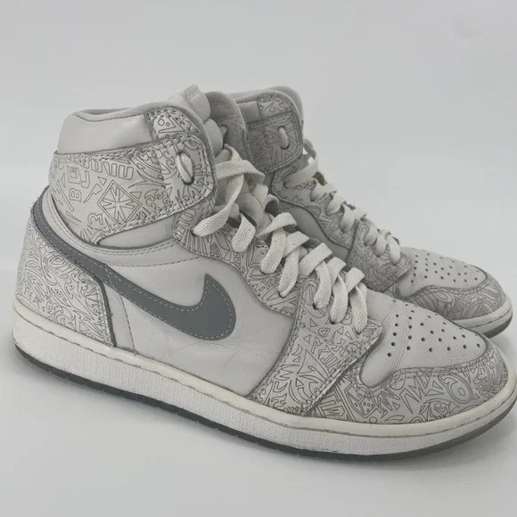 Air Jordan 1 HI OG Laser‎ White Met Silver 705289-100 Retro High top US Size 10