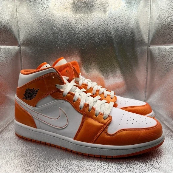 Size 12 Air Jordan 1 SE Mid Electro Orange White Mens Athletic Shoes‎ DM3531-800