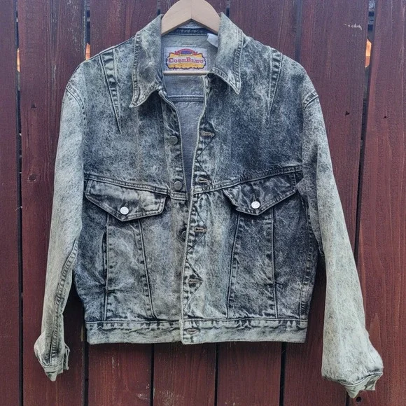 VTG Code Bleu Acid Wash Distressed Denim Trucker Jacket Men S Made in Japan 80s