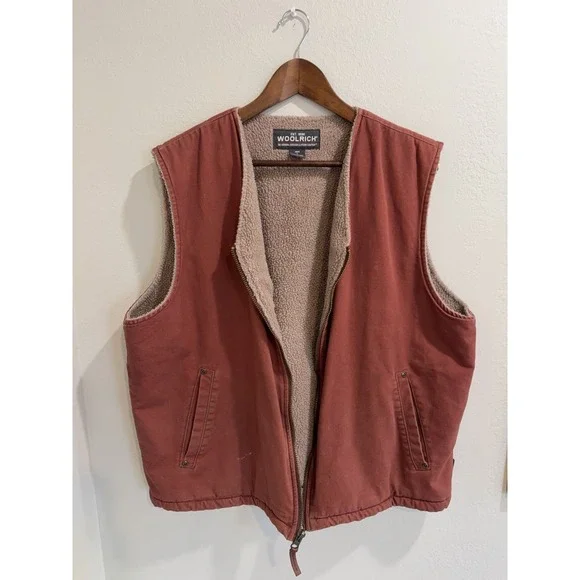 Woolrich Vest Sherpa lined Canvas Rancher USA Mens L Shooter‎ Workwear