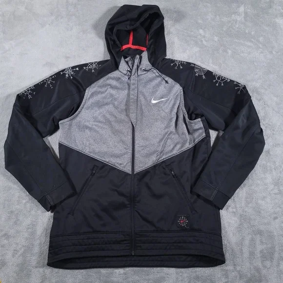 Nike Jacket Adult Large Black Gray Zip Therma-Fit Hooded Snowflake 744389-010