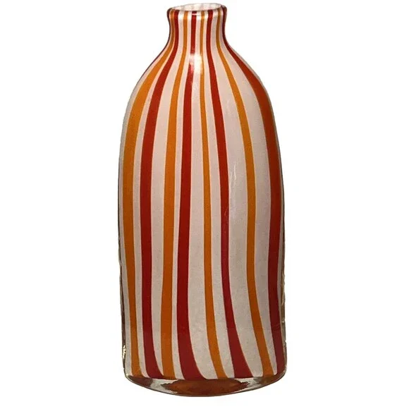 Art Glass Vase Vintage Tall Bottle Stripe White Red Orange Decorative Modern 13