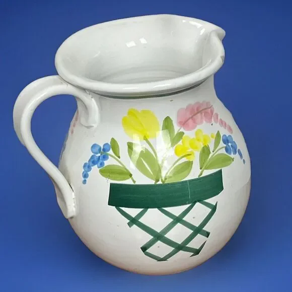 Italian Ceramic Pitcher Jug Nordstrom Floral Cottagecore Vase Italy Made White‎