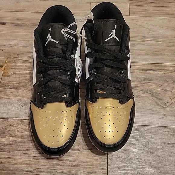 Jordan 1 Low TD  Football Cleats FJ6245-701 Metallic Gold Black White Mens‎ 12