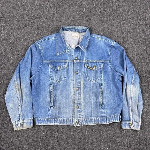 Saddle King Western Jean Jacket Denim Button Medium Wash Mens Size XL