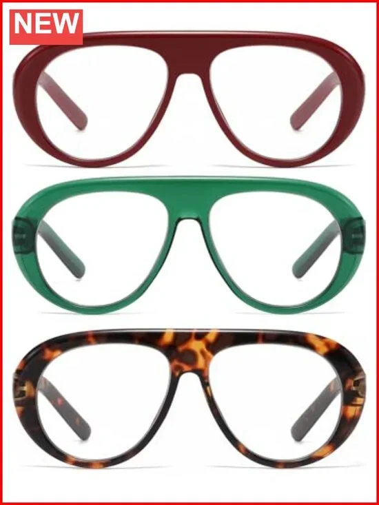 3 Pack Retro Oversized Aviator Blue Light Blocking Reading Glasses for Women Men