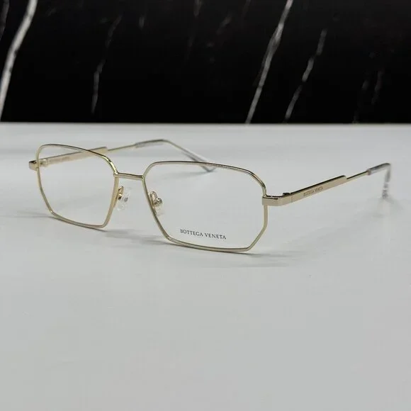 NEW BOTTEGA VENETA BV1073O 002 SQUARE GOLD UNISEX EYEGLASSES