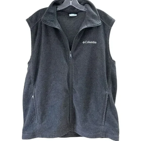 COLUMBIA Men's Outerwear Vest Fleece Sleeveless Full Zip In Gray Size Large