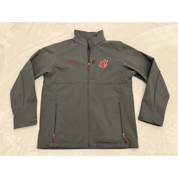 Columbia Mens Washington State Cougars WSU Softshell Jacket Gray‎ Large Full Zip