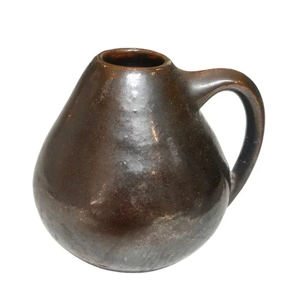Studio Pottery Bud Vase Bronze Metallic Glaze Handcrafted Small Handle Vase 4in