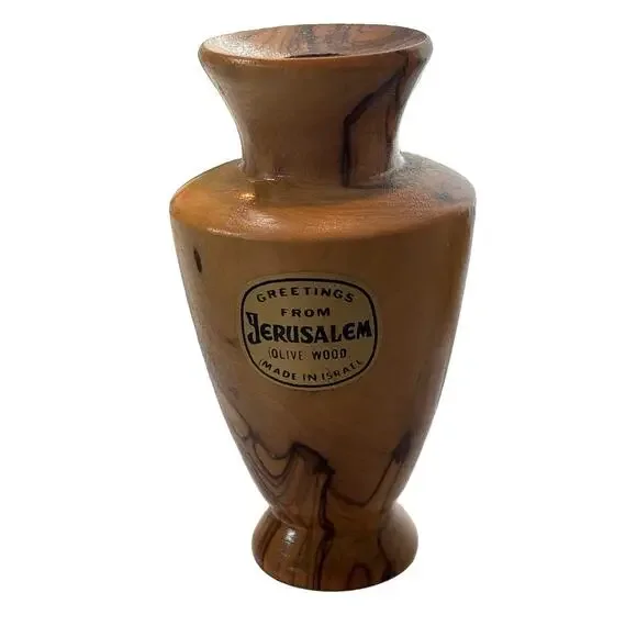 Jerusalem Olive Wood Bud Vase Handcrafted Natural Wood Grain 3.5