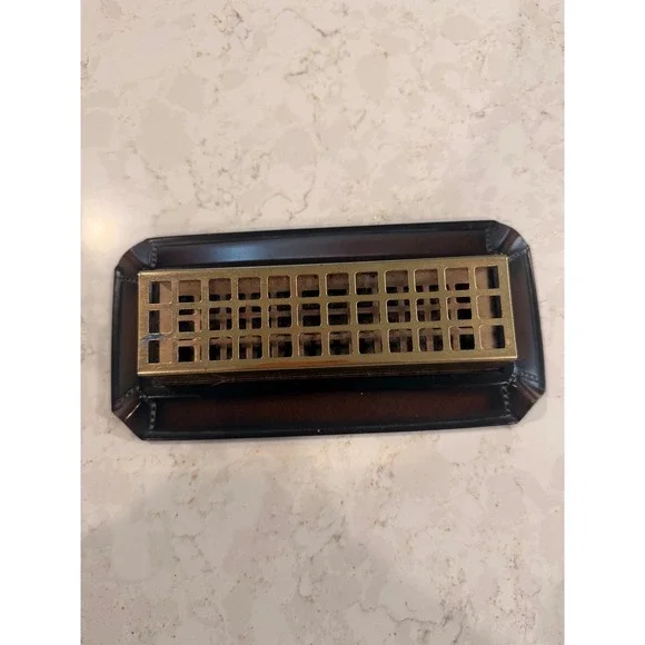 Vintage Matina Decor Products Retro Desk Brass Grid Brown Base MCM Industrial