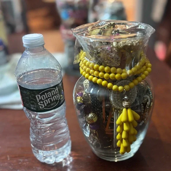 Large Mystery Jewelry Vase preloved wearable costume, all earrings paired.