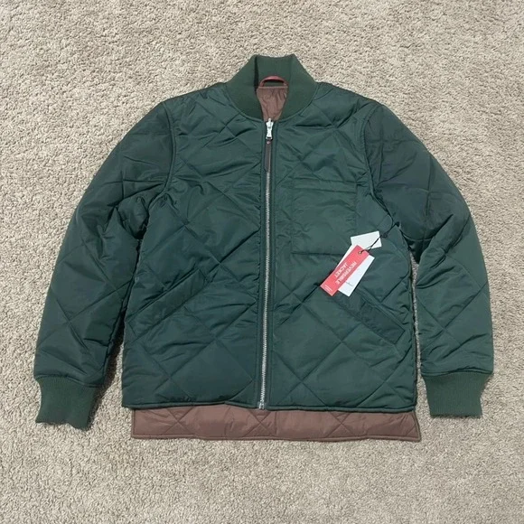 Robert Graham Jacket Men Small Green Reversible Bomber Quilted Military Full Zip