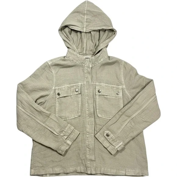 Nicole Miller Lightweight Linen Jacket Women's Large Olive Camp Shirt Snap Front