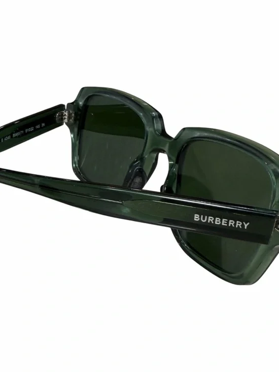 Burberry Dark Green Rectangular Sunglasses With Metal Accents