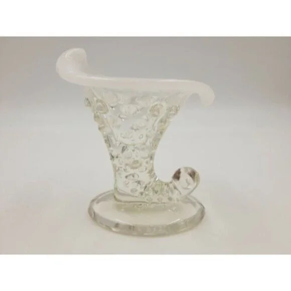 Fenton Cornucopia Hobnail Style White Opalescent Glass Small Horn Vase Art Glass