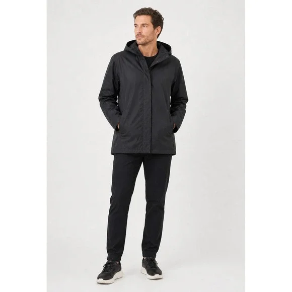 Sandro Rain Jacket Mens Small Black Polyester Pockets Hood Full Zip Waterproof