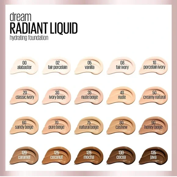 Maybelline 10 Porcelain Ivory Dream Radiant Liquid Hydrating Foundation 1oz