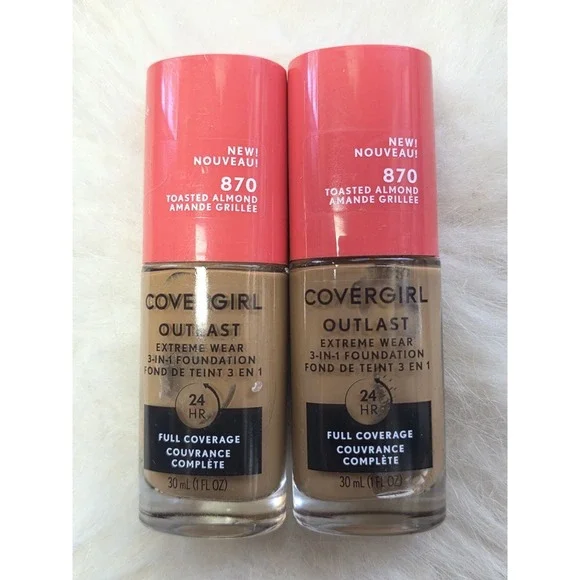 COVERGIRL Outlast 870 Toasted Almond Extreme Wear 24HR Liquid Foundation 2 Pack