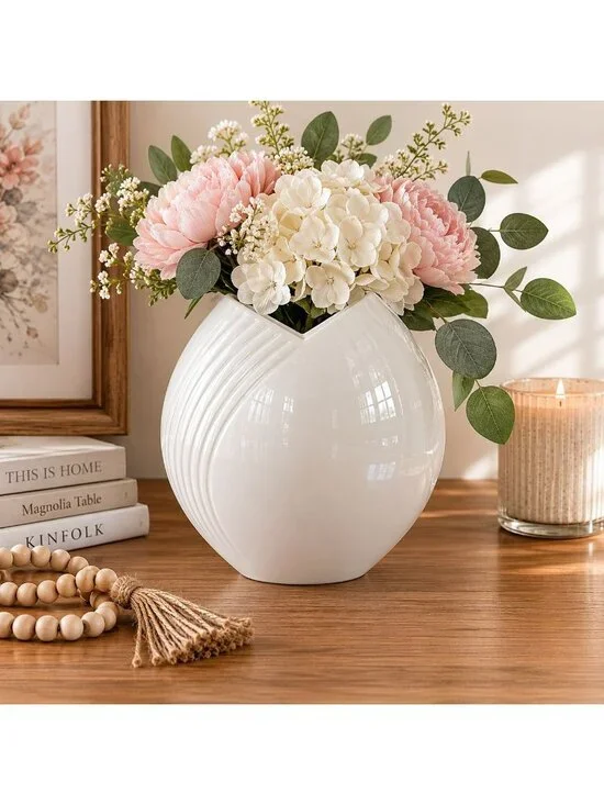 Christopher Stuart Y1510 Tempest White Bone China Vase Elegant Modern Minimalist