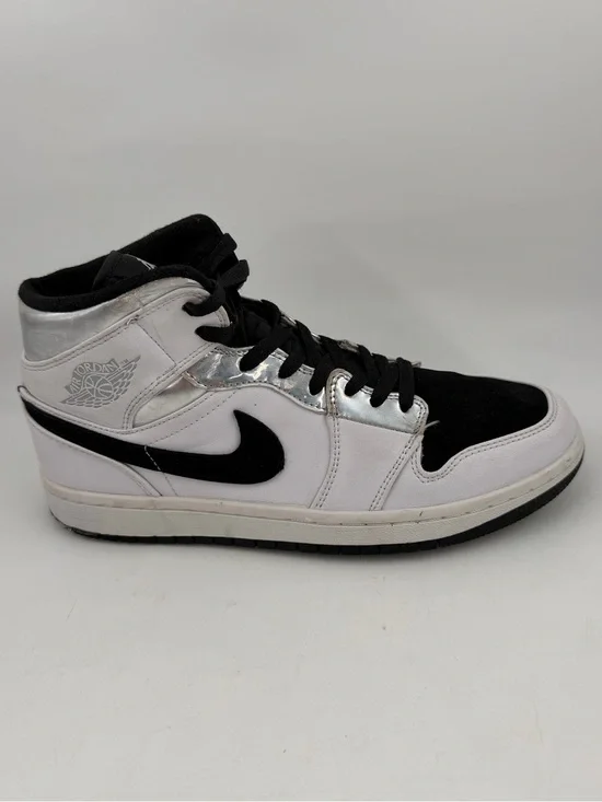 Nike Men’s Air Jordan 1 Mid-SZ 8- White Black Leather Basketball Shoes Sneakers