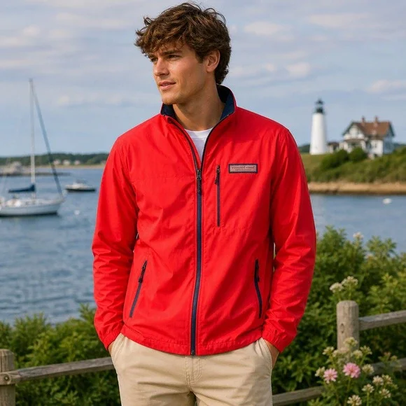 Vineyard Vines Performance Windbreaker Jacket Mens S Full Zip Rain Coat Coastal