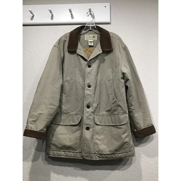 VTG L.L. Bean Green Chore Coat Men's L Quilted Lined Corduroy Collar Barn Jacket