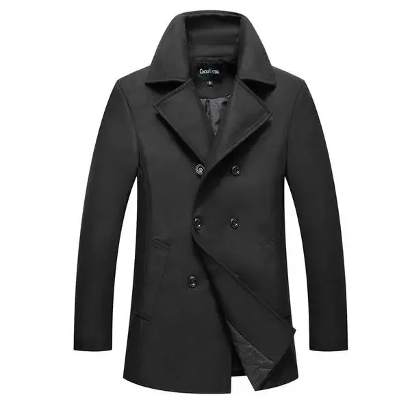 Chouyatou Men's Black Wool Blend Pea Coat - Size XS
