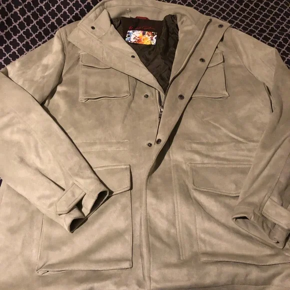 Robert Graham Mens Vegan Faux Suede Cargo Jacket Nickel RGF22R25 Tan XXL K35