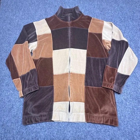 Vintage Irvine‎ Park Velour Patchwork Track Suit Set Mens Large Brown Tan Cream