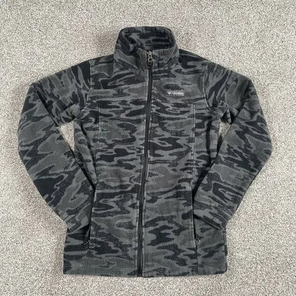 Columbia Granite Mountain Camouflage Fleece Jacket Boys Gray Black Size Large