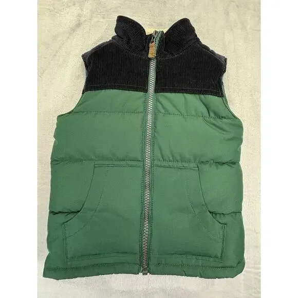 Carter’s Toddler Puffer Vest Size 2T Green Blue Corduroy Collar Sherpa